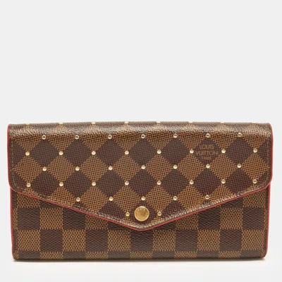 Pre-owned Louis Vuitton Studded Sarah Nm3 Damier Ebene Canvas Wallet In Brown