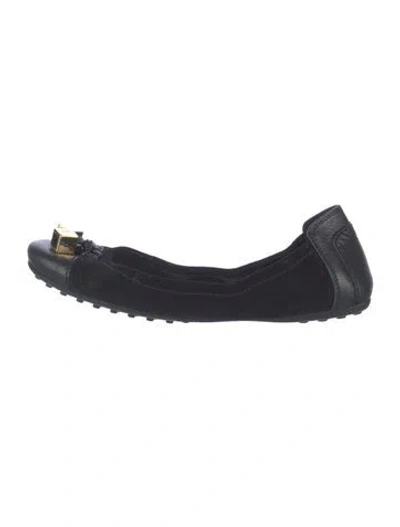 Pre-owned Louis Vuitton Suede Bow Accents Ballet Flats In Black
