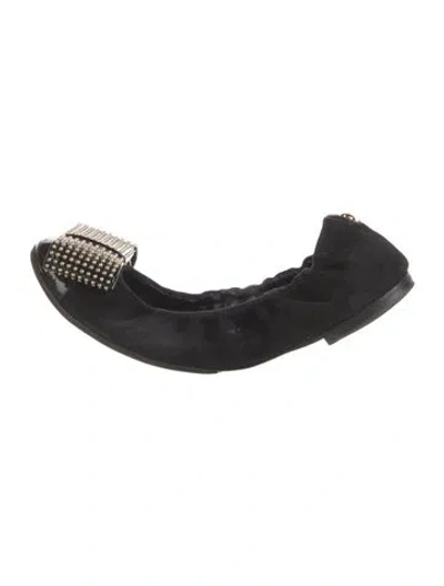 Pre-owned Louis Vuitton Suede Bow Accents Ballet Flats In Black