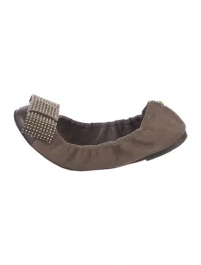 Pre-owned Louis Vuitton Suede Bow Accents Flats In Brown