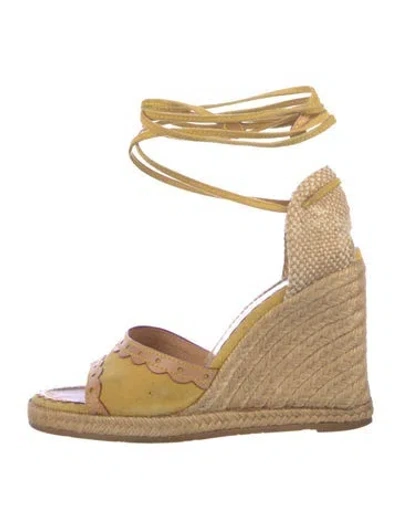 Pre-owned Louis Vuitton Suede Braided Accents Espadrilles In Yellow