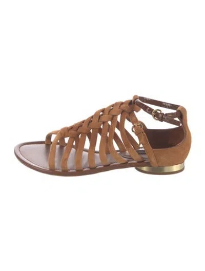 Pre-owned Louis Vuitton Suede Braided Accents Gladiator Sandals In Brown