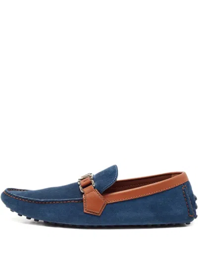 Pre-owned Louis Vuitton Suede Buckle-detail Loafers In Blue