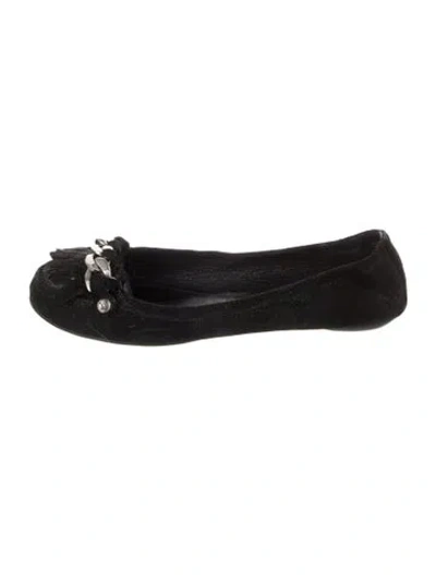 Pre-owned Louis Vuitton Suede Chain-link Accents Ballet Flats In Black