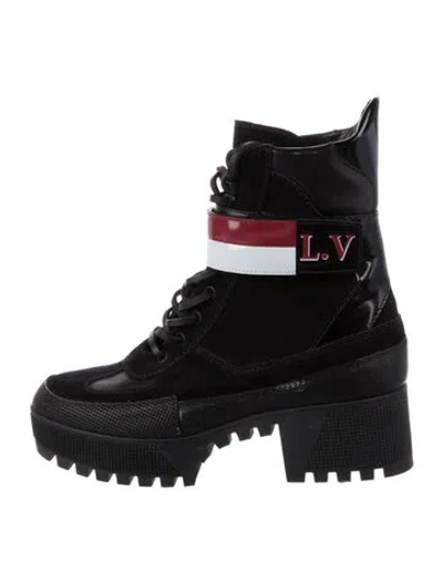 Pre-owned Louis Vuitton Suede Colorblock Pattern Combat Boots In Black