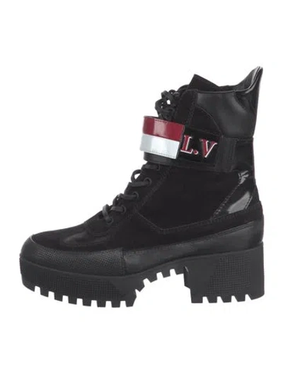 Pre-owned Louis Vuitton Suede Combat Boots In Black