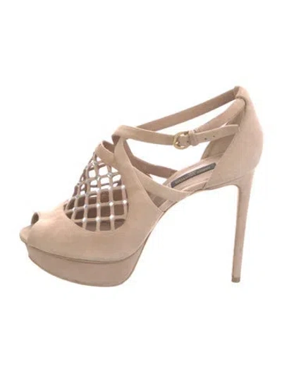 Pre-owned Louis Vuitton Suede Crystal Embellishments Pumps In Neutrals