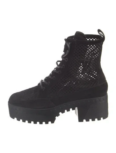 Pre-owned Louis Vuitton Suede Cutout Accent Lace-up Boots In Black