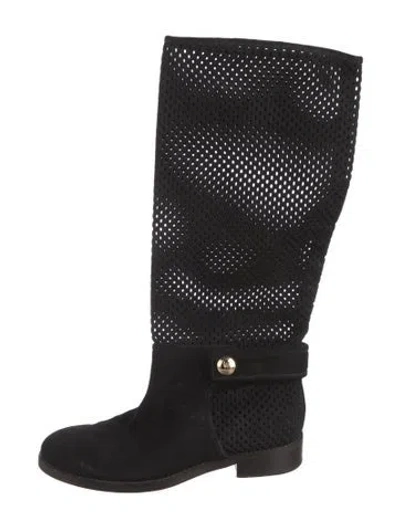Pre-owned Louis Vuitton Suede Cutout Accent Riding Boots In Black