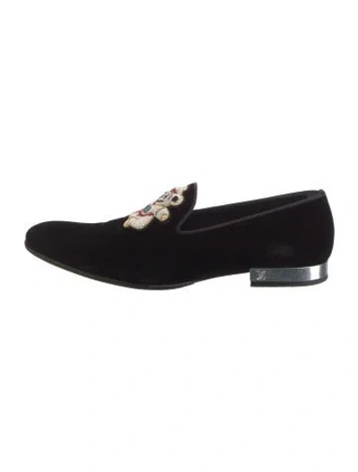 Pre-owned Louis Vuitton Suede Embroidered Accent Loafers In Black