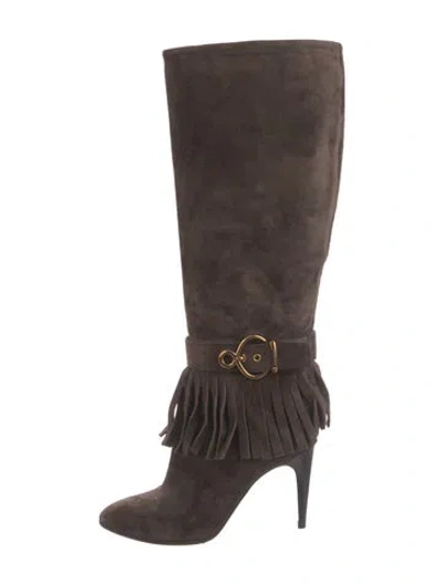 Pre-owned Louis Vuitton Suede Fringe Trim Accent Boots In Brown