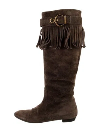 Pre-owned Louis Vuitton Suede Fringe Trim Accent Riding Boots In Brown