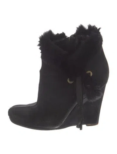 Pre-owned Louis Vuitton Suede Fur Trim Boots In Blue