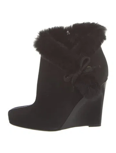 Pre-owned Louis Vuitton Suede Fur Trim Boots In Brown