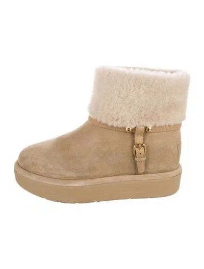 Pre-owned Louis Vuitton Suede Fur Trim Boots In Neutral