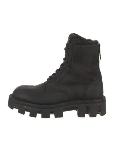 Pre-owned Louis Vuitton Suede Fur Trim Combat Boots In Black
