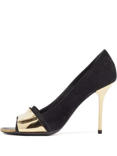 Pre-owned Louis Vuitton Suede Gold Pumps In Black
