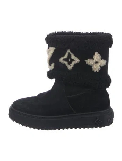 Pre-owned Louis Vuitton Suede Graphic Print Boots In Black