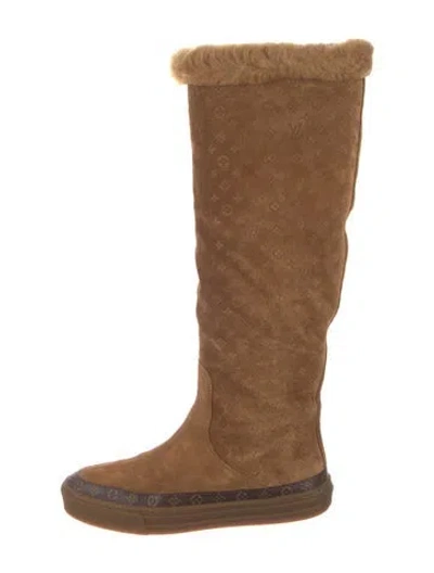 Pre-owned Louis Vuitton Suede Graphic Print Boots In Neutrals