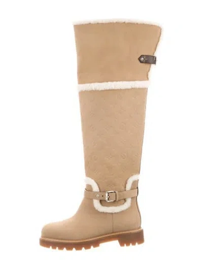 Pre-owned Louis Vuitton Suede Graphic Print Boots In Neutrals