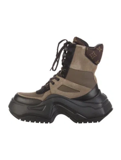 Pre-owned Louis Vuitton Suede Graphic Print Lace-up Boots In Neutrals