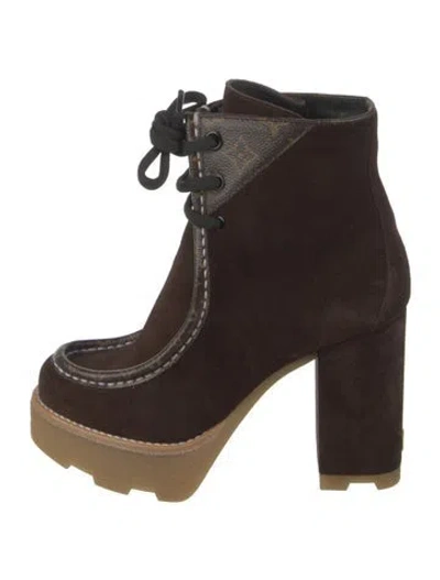 Pre-owned Louis Vuitton Suede Lace-up Boots In Brown