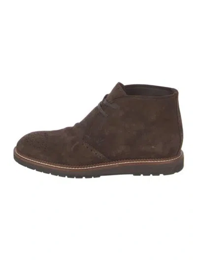 Pre-owned Louis Vuitton Suede Lasercut Accents Lace-up Boots In Brown