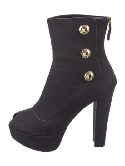 Pre-owned Louis Vuitton Suede Leather Trim Embellishment Lace-up Boots In Black