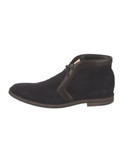 Pre-owned Louis Vuitton Suede Leather Trim Embellishment Lace-up Boots In Blue