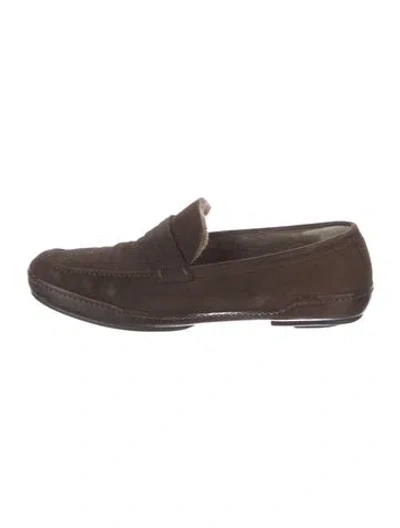 Pre-owned Louis Vuitton Suede Loafers In Brown