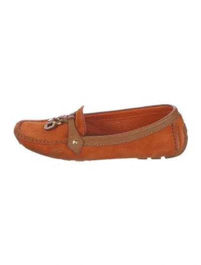 Pre-owned Louis Vuitton Suede Loafers In Orange
