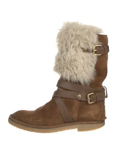 Pre-owned Louis Vuitton Suede Moto Boots In Neutral