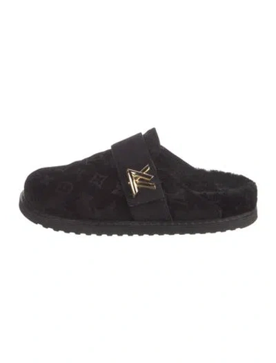 Pre-owned Louis Vuitton Suede Mules In Black