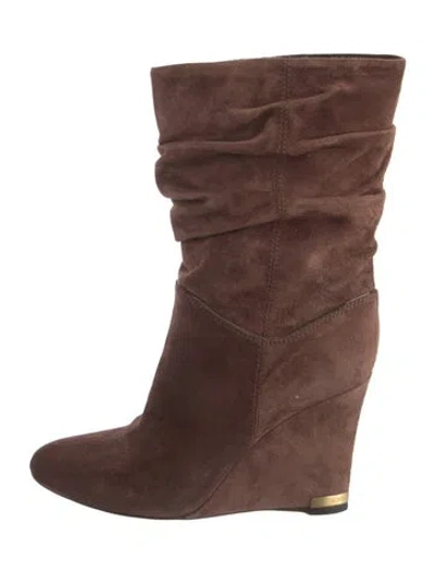 Pre-owned Louis Vuitton Suede Pleated Accents Slouch Boots In Brown