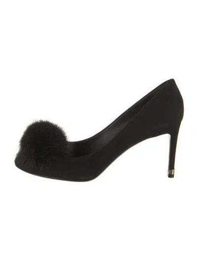 Pre-owned Louis Vuitton Suede Pom-pom Embellishments Pumps In Black