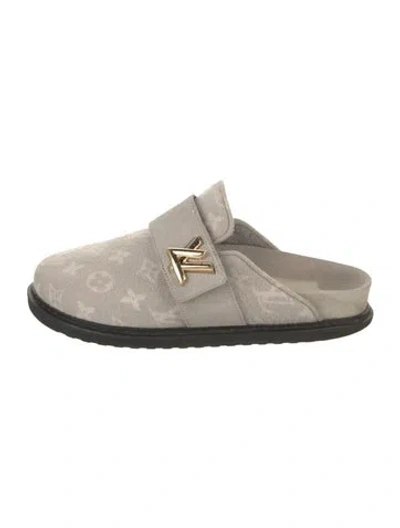 Pre-owned Louis Vuitton Suede Printed Mules In Neutral