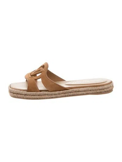 Pre-owned Louis Vuitton Suede Slides In Gold