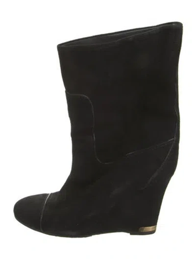 Pre-owned Louis Vuitton Suede Slouch Boots In Black