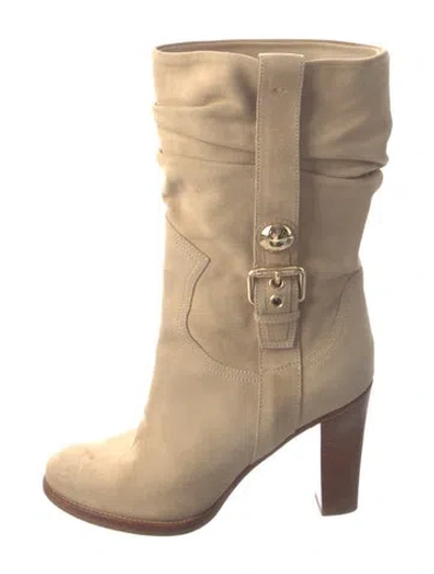 Pre-owned Louis Vuitton Suede Slouch Boots In Neutral