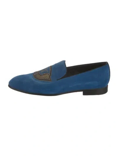Pre-owned Louis Vuitton Suede Studded Accents Loafers In Blue