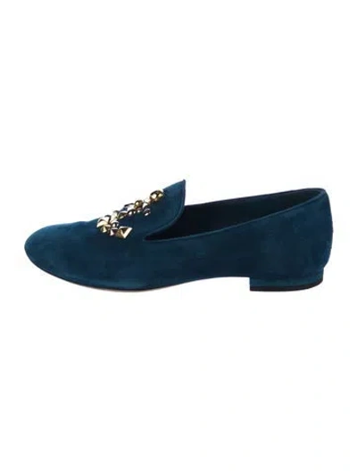 Pre-owned Louis Vuitton Suede Studded Accents Loafers In Blue