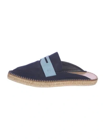 Pre-owned Louis Vuitton Suede Whipstitch Trim Mules In Blue