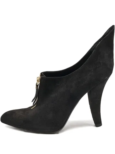 Pre-owned Louis Vuitton Suede Zip Booties In Black