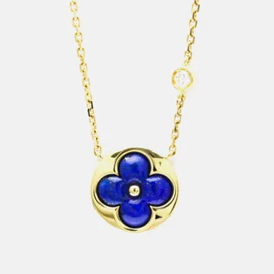 Pre-owned Louis Vuitton Sun Blossom Bb Yellow Gold 18k Diamondlapis Lazuli Pendant Necklace