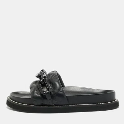 Pre-owned Louis Vuitton Sunset Size 40 Black Leather Slide Sandals