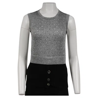 Pre-owned Louis Vuitton Sweater Vest Cardigan Size Small Metallic Silver Black Sleeveless