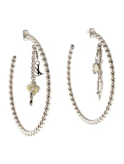 Pre-owned Louis Vuitton Sweet Monogram Hoop Earrings In White