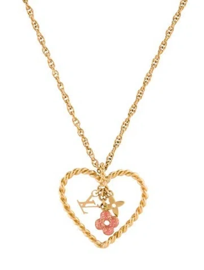 Pre-owned Louis Vuitton Sweet Monogram In My Heart Pendant Necklace, 17.5" In Pink