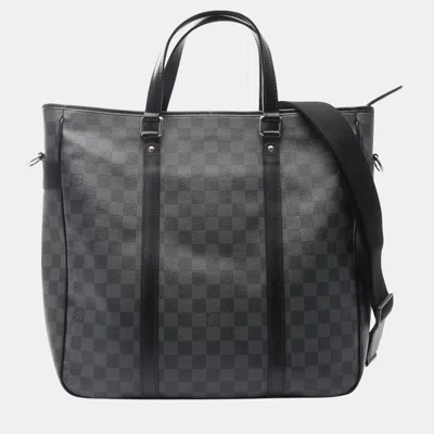 Pre-owned Louis Vuitton Tadao Shoulder Tote Bag Damier Graphite Canvas Black