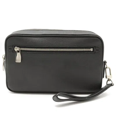 Pre-owned Louis Vuitton Taiga Black Leather Clutch Bag ()